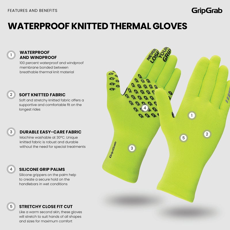 GripGrab Waterproof Knitted Thermal Cycling Gloves Winter Anti Slip Windproof Full Finger Rain Protection Bicycle Glove - Image 2